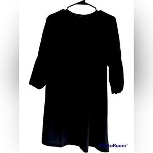 As U Wish black shift dress with smocked sleeves.